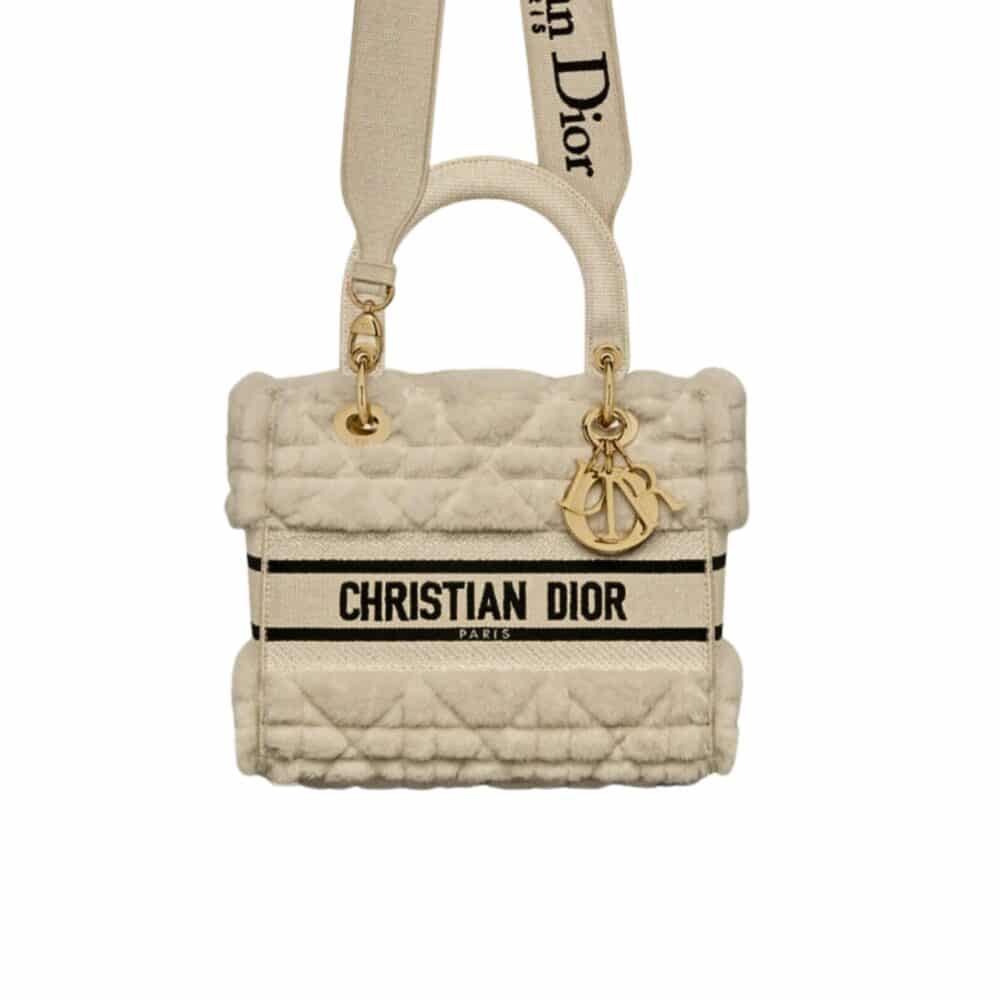 DIOR LADY DLITE LATTE CANNAGE SHEARLING BEIGE 24CM