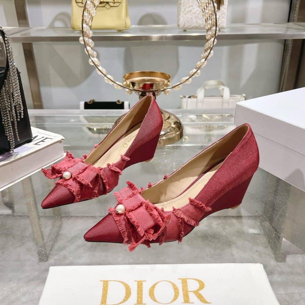 Alternative view of DIOR ADIORABLE PUMPS FRINGED GROSGRAIN IN CORAL