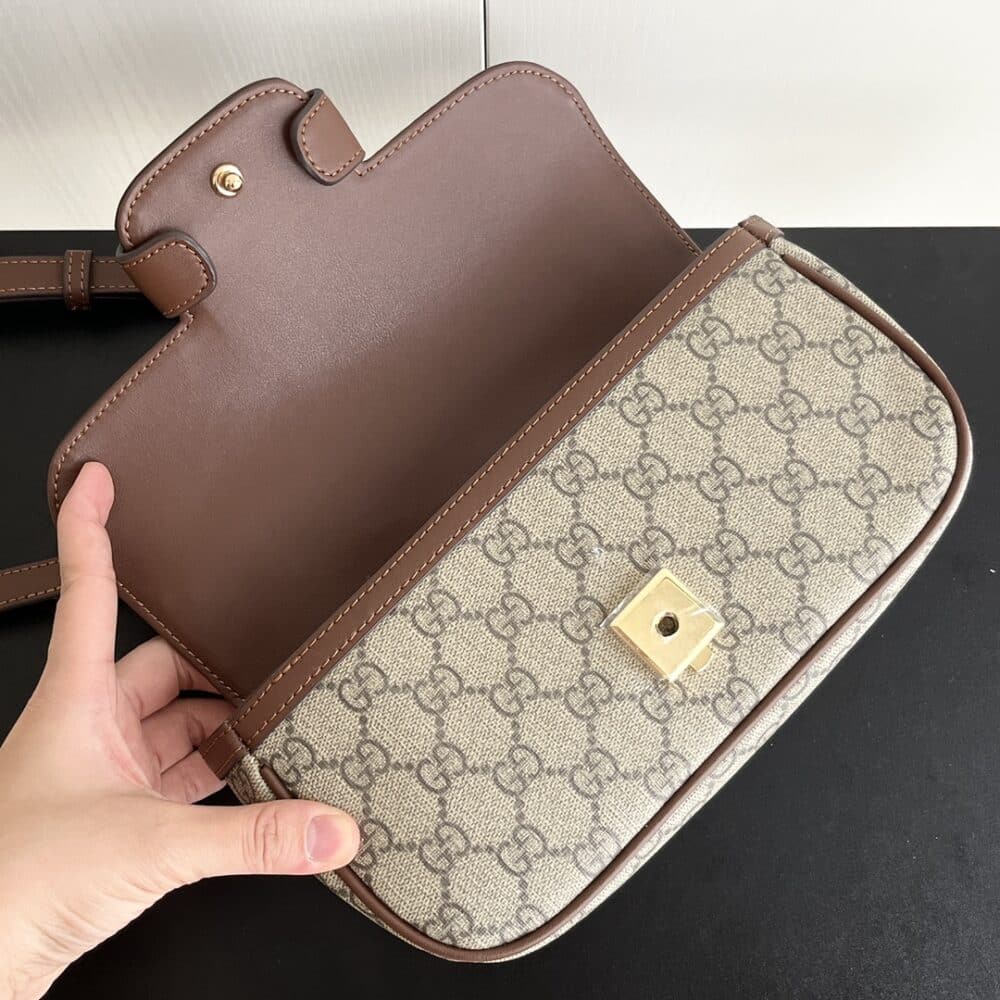 GUCCI HORSEBIT 1955 SMALL TOP HANDLE BAG BEIGE AND BROWN 22CM - Image 5