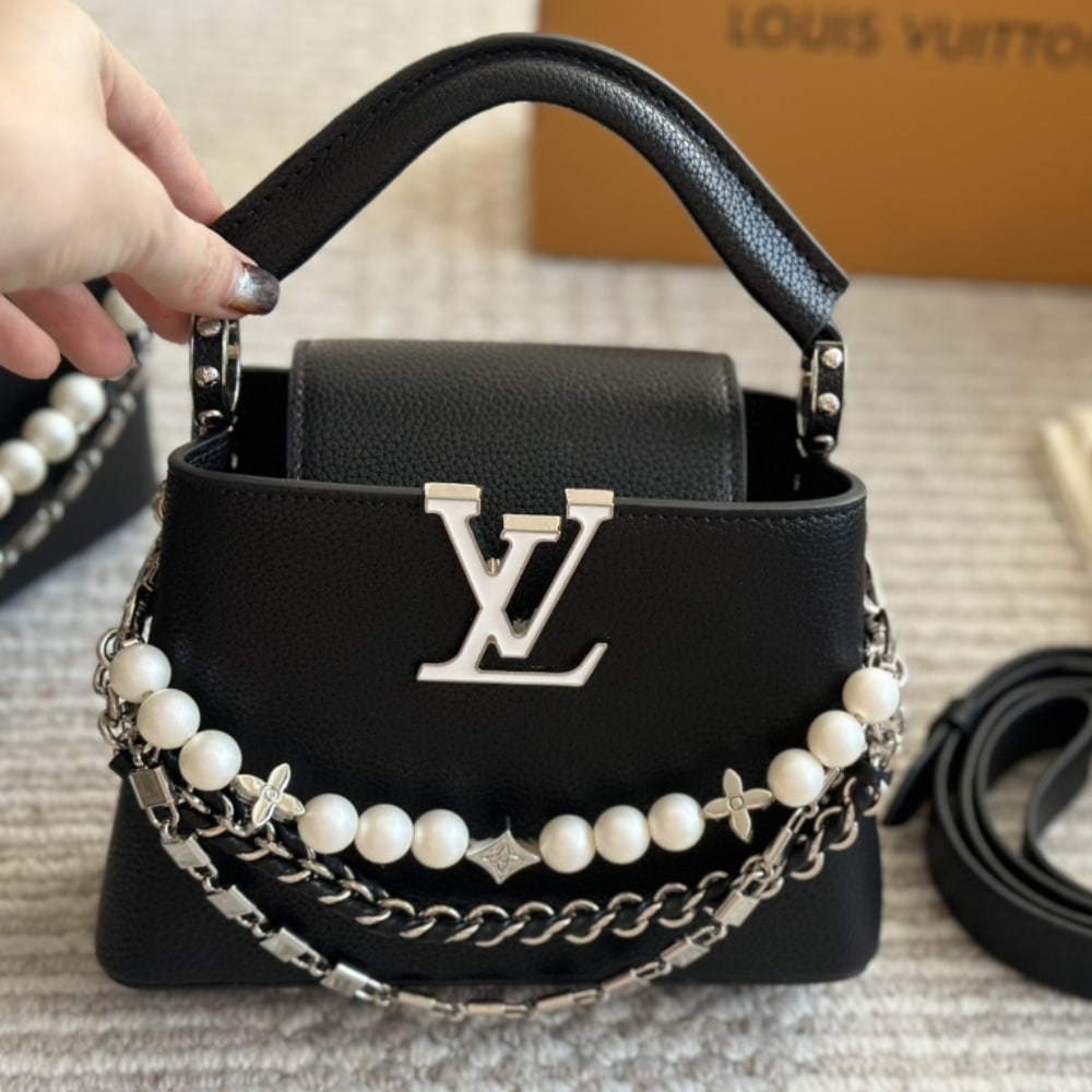 LOUIS VUITTON CAPUCINES MINI BAG BLACK 20CM M11908 - Image 5