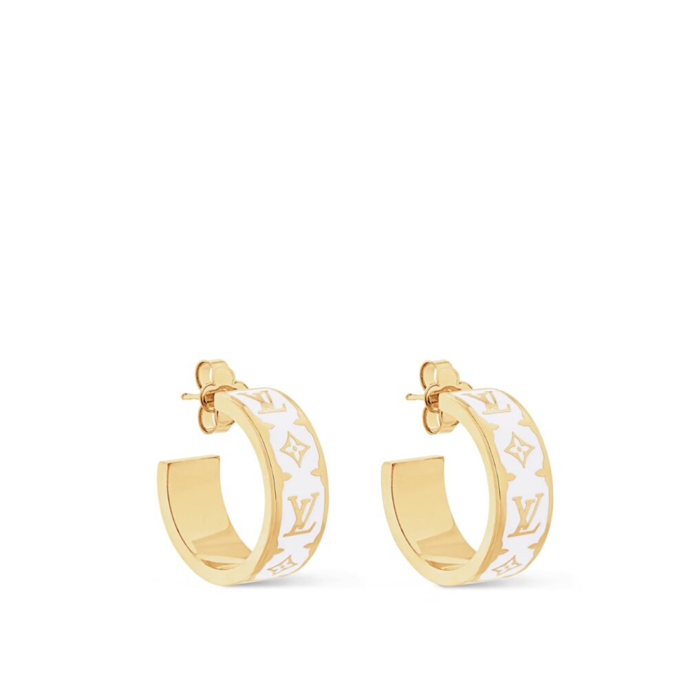 LOUIS VUITTON NANOGRAM ENAMEL EARRINGS WHITE M01830