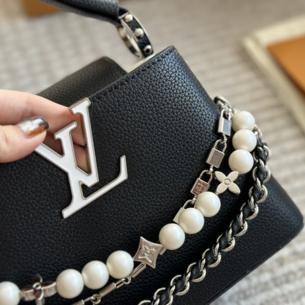 LOUIS VUITTON CAPUCINES MINI BAG BLACK 20CM M11908 - Image 6