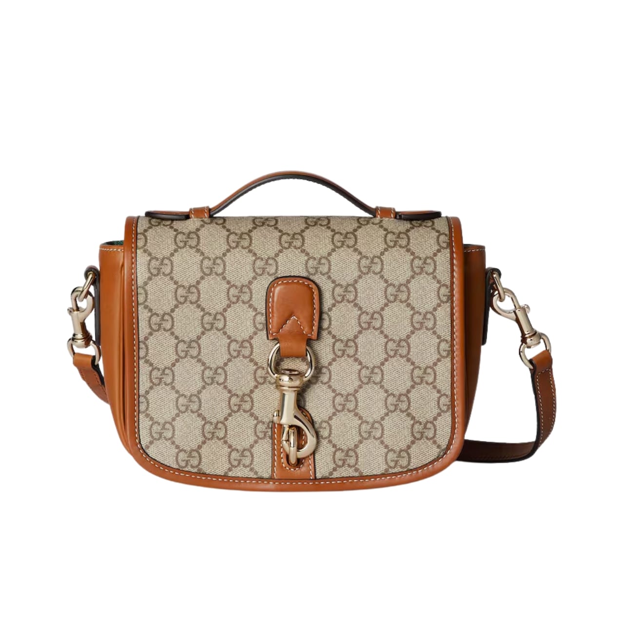 GUCCI GG EMBLEM MINI SHOULDER BAG BEIGE AND DARK BROWN 20CM 815211 FAD6L 9758