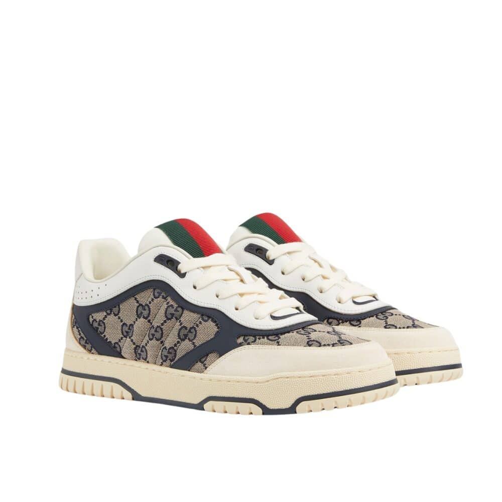 GUCCI WOMEN'S RE WEB SNEAKER ORIGINAL GG CANVAS BEIGE AND BLUE ‎787476 AADHW 9552