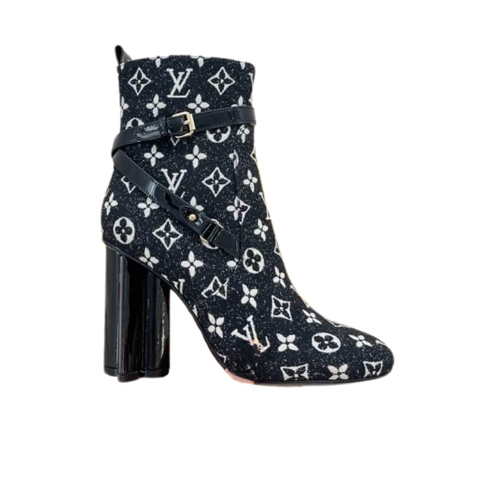 LOUIS VUITTON SILHOUETTE ANKLE BOOTS MONOGRAM BLACK - 40 EU - 9 US - 25.5 Cm - 10 In.