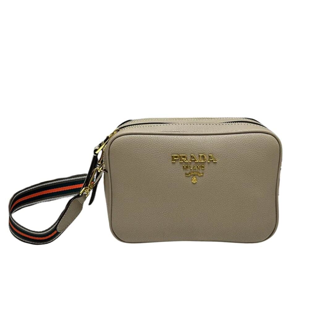 PRADA VITELLO CROSSBODY BAG BEIGE GRAY 23CM