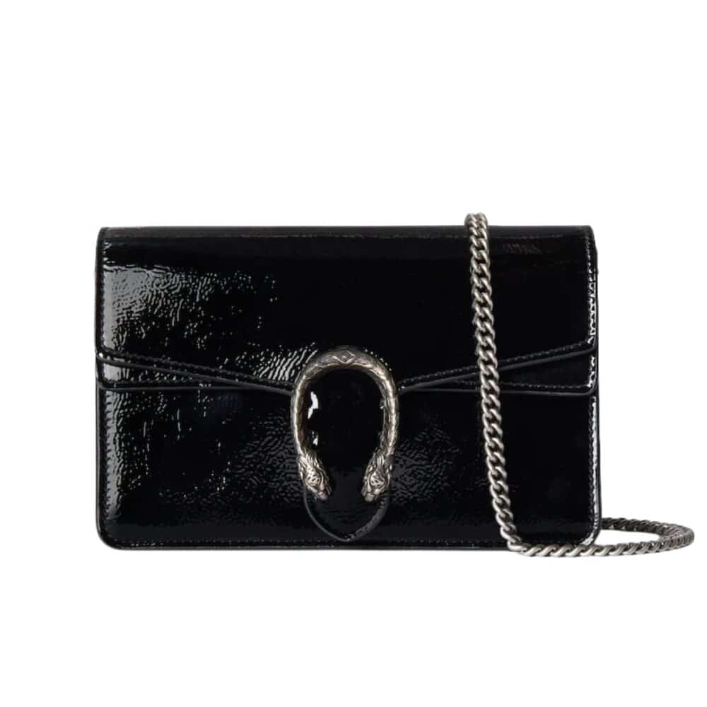 GUCCI DIONYSUS SUPER MINI BAG PATENT LEATHER BLACK 18CM 795368 0AAA6 1000