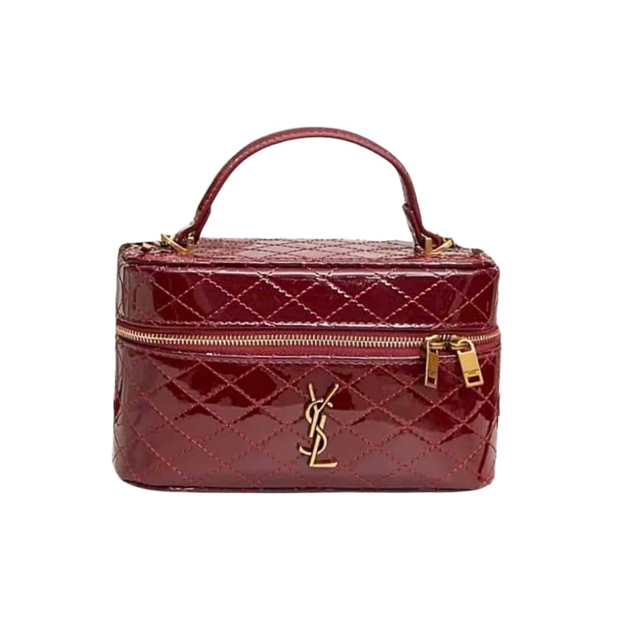 SAINT LAURENT GANY VANITY BAG IN PATENT LEATHER WINE RED 19CM