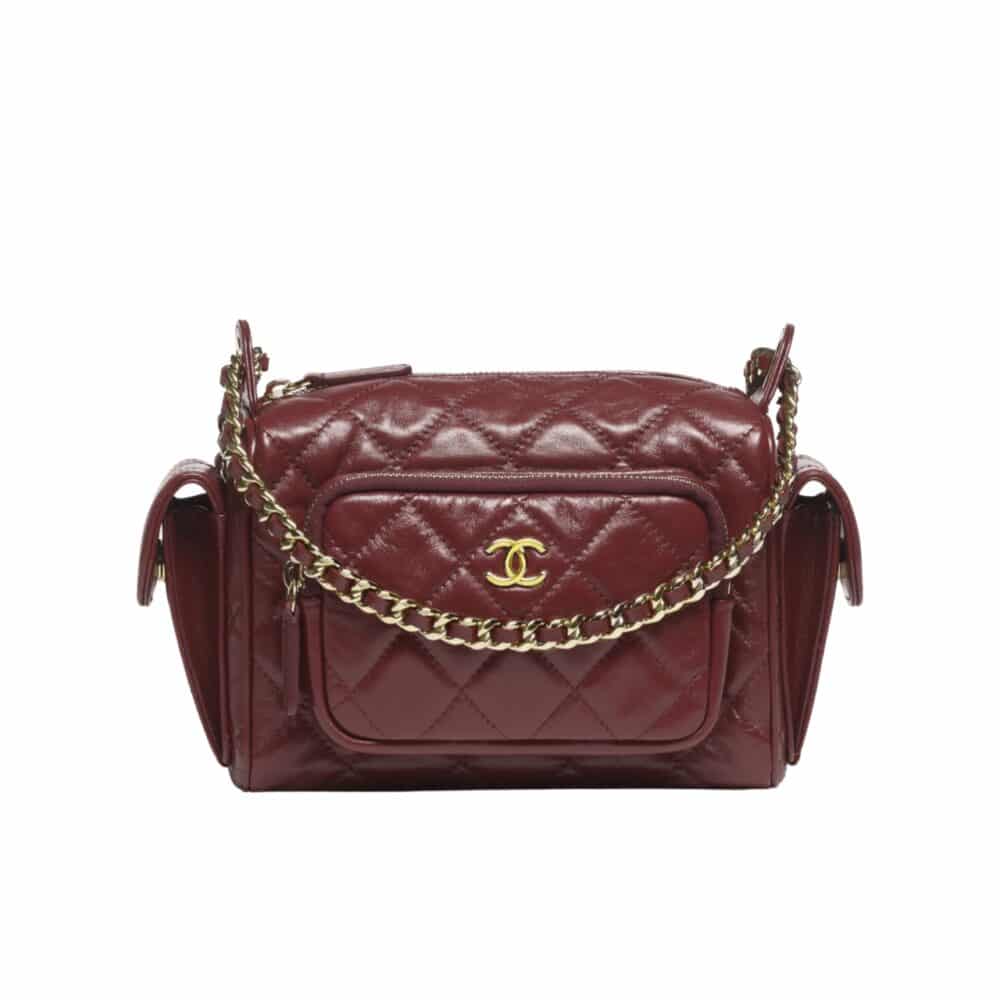 CHANEL SMALL CAMERA CASE BURGUNDY 25CM AS5220 B18234 NZV44