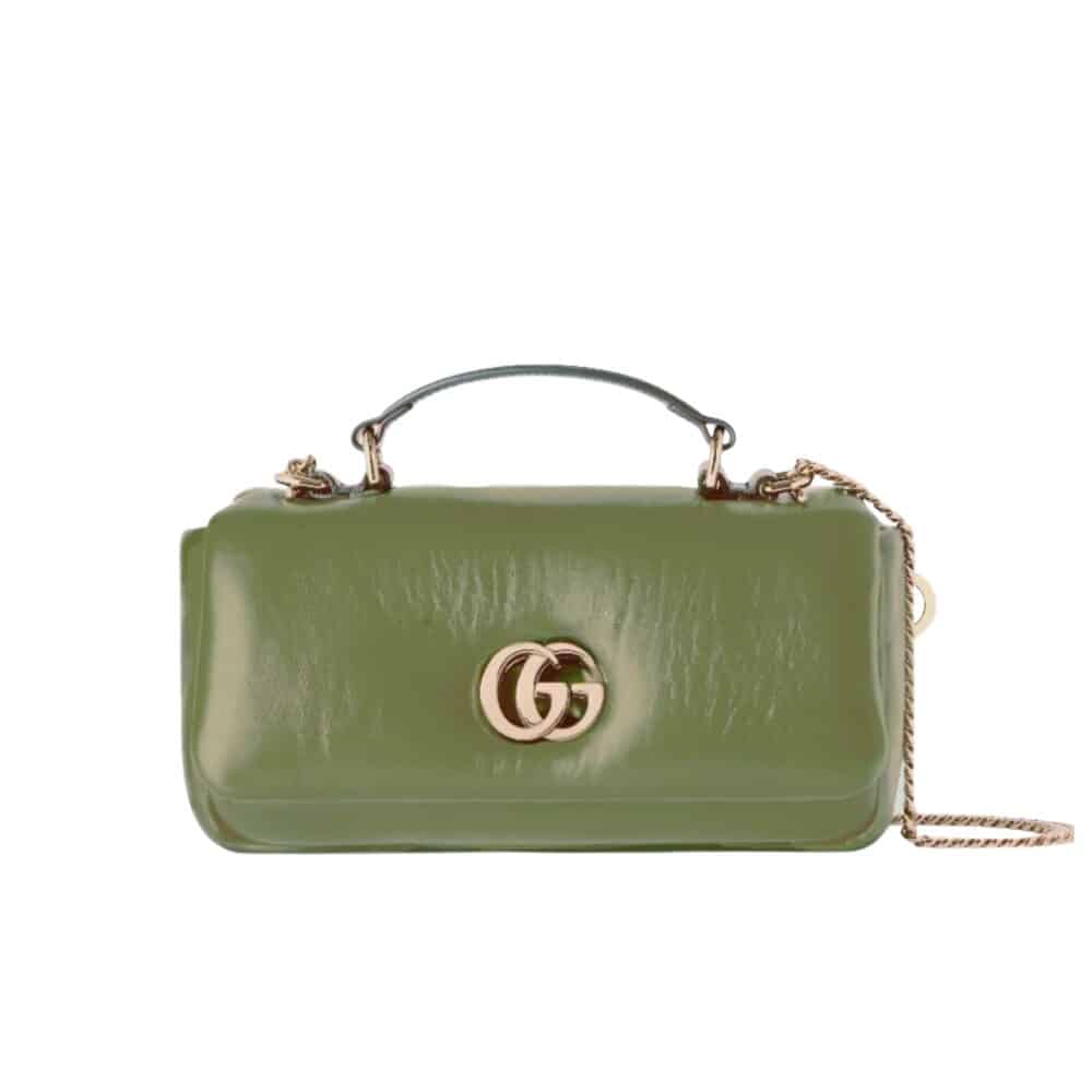 GUCCI GG MILANO MINI TOP HANDLE BAG DARK OLIVE GREEN PUFFY LEATHER 21CM 806017 AAD5X 3037
