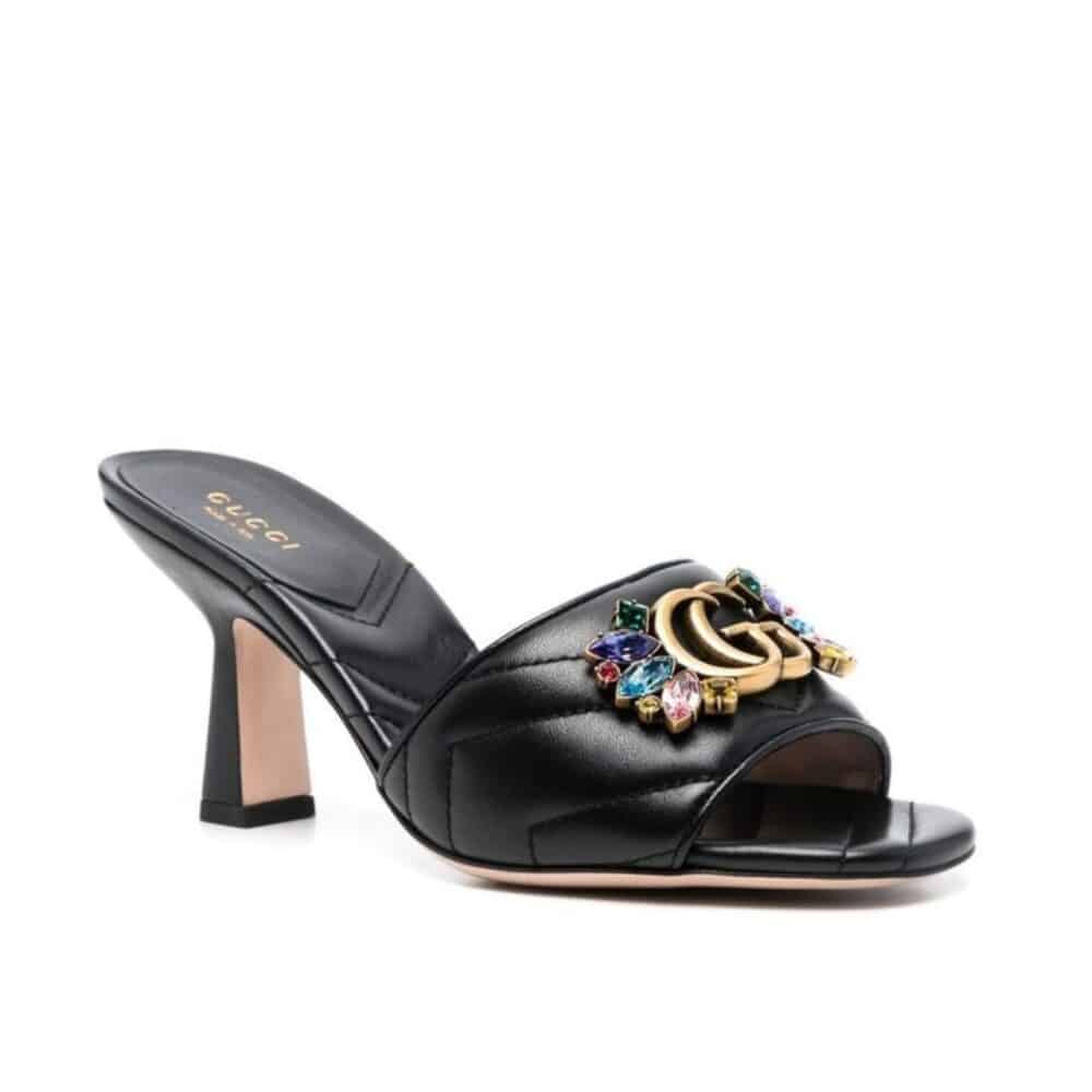 GUCCI WOMEN’S FLOWER DOUBLE G SLIDE SANDAL BLACK