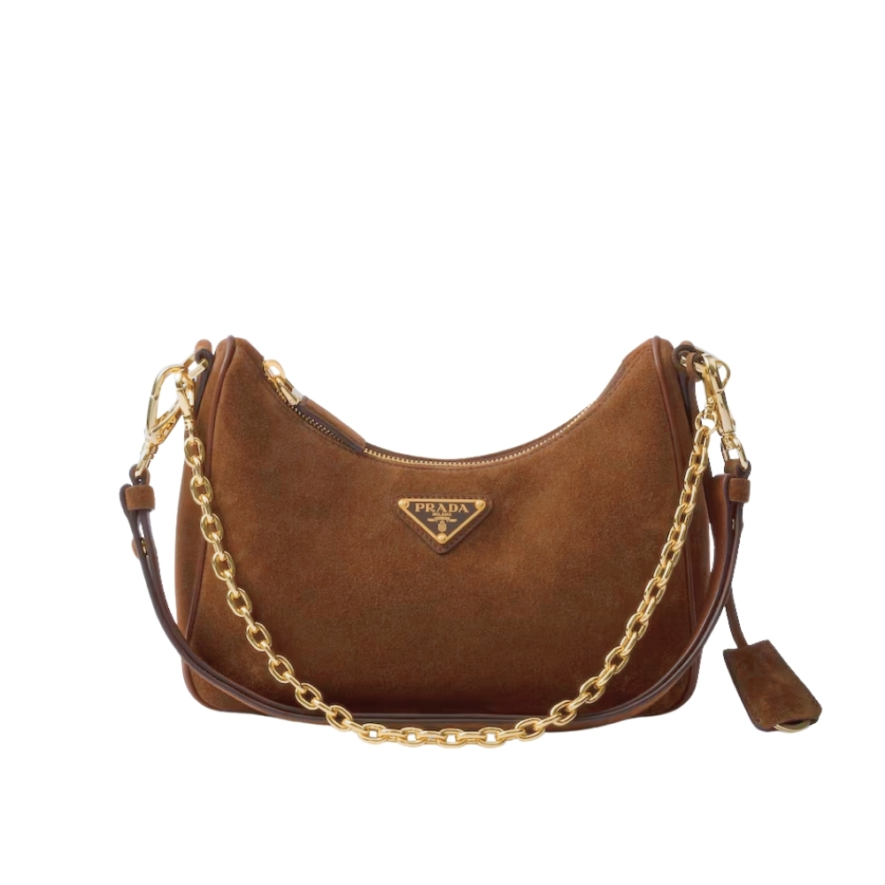 PRADA RE EDITION MINI SUEDE BAG DARK BROWN 28CM 1BC204 2C4S F0324 V QOO