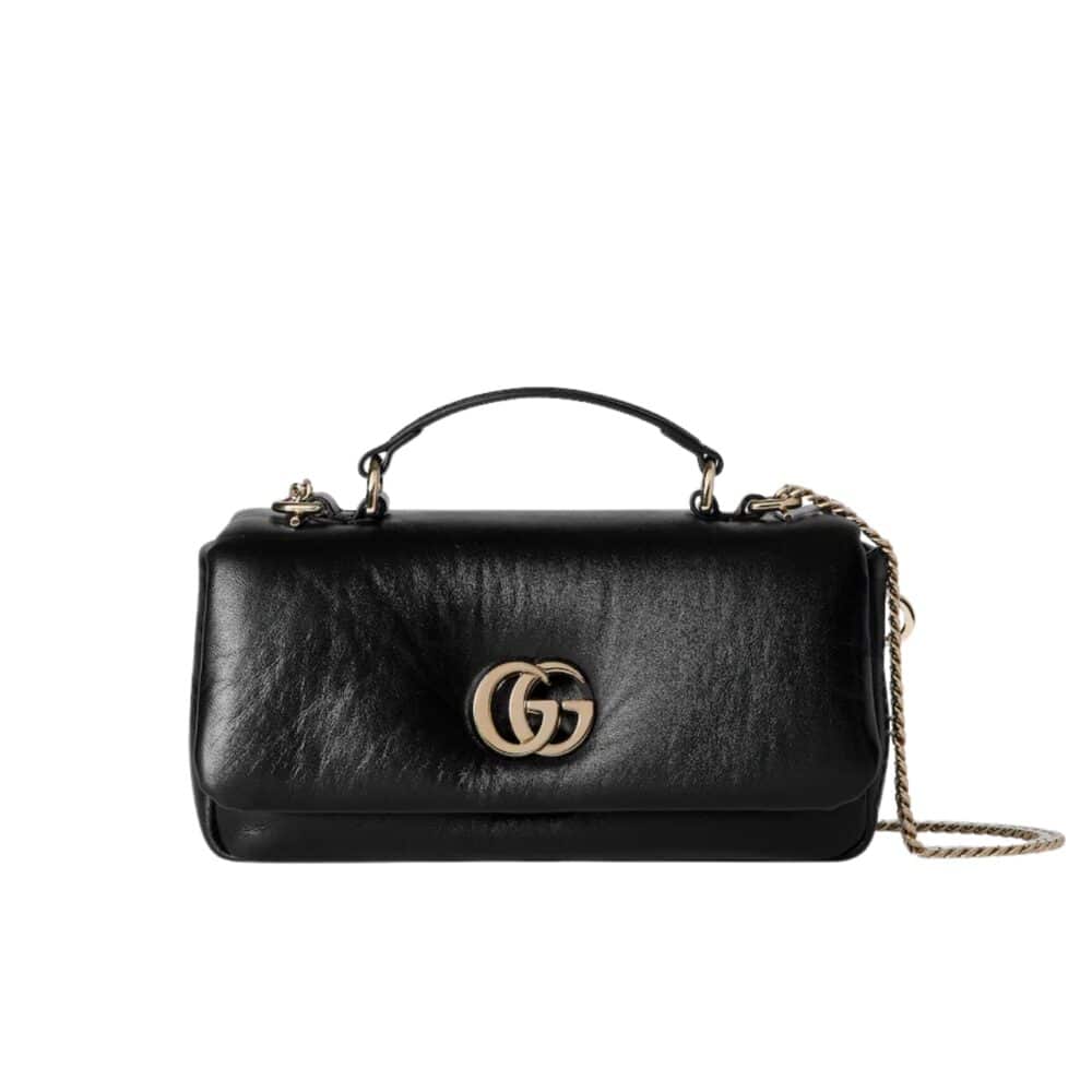 GUCCI GG MILANO MINI TOP HANDLE BAG BLACK PUFFY LEATHER 21CM 806017 AAD5X 1000