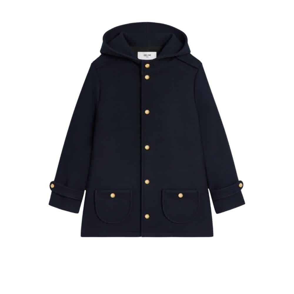 CELINE HOODED TRIOMPHE COAT IN WOOL FELT NAVY 2W97C863C 07MR