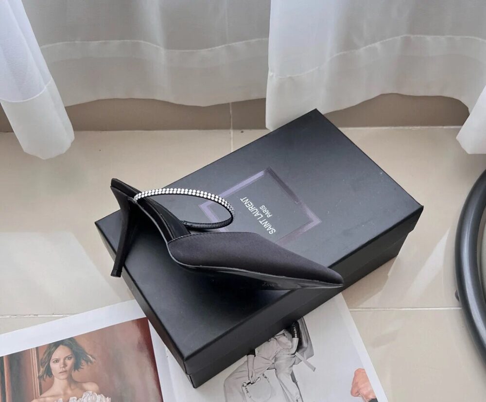 SAINT LAURENT BARBARA MULES SATIN AND RHINESTONES IN BLACK 7997159QN0A1021 - Image 5