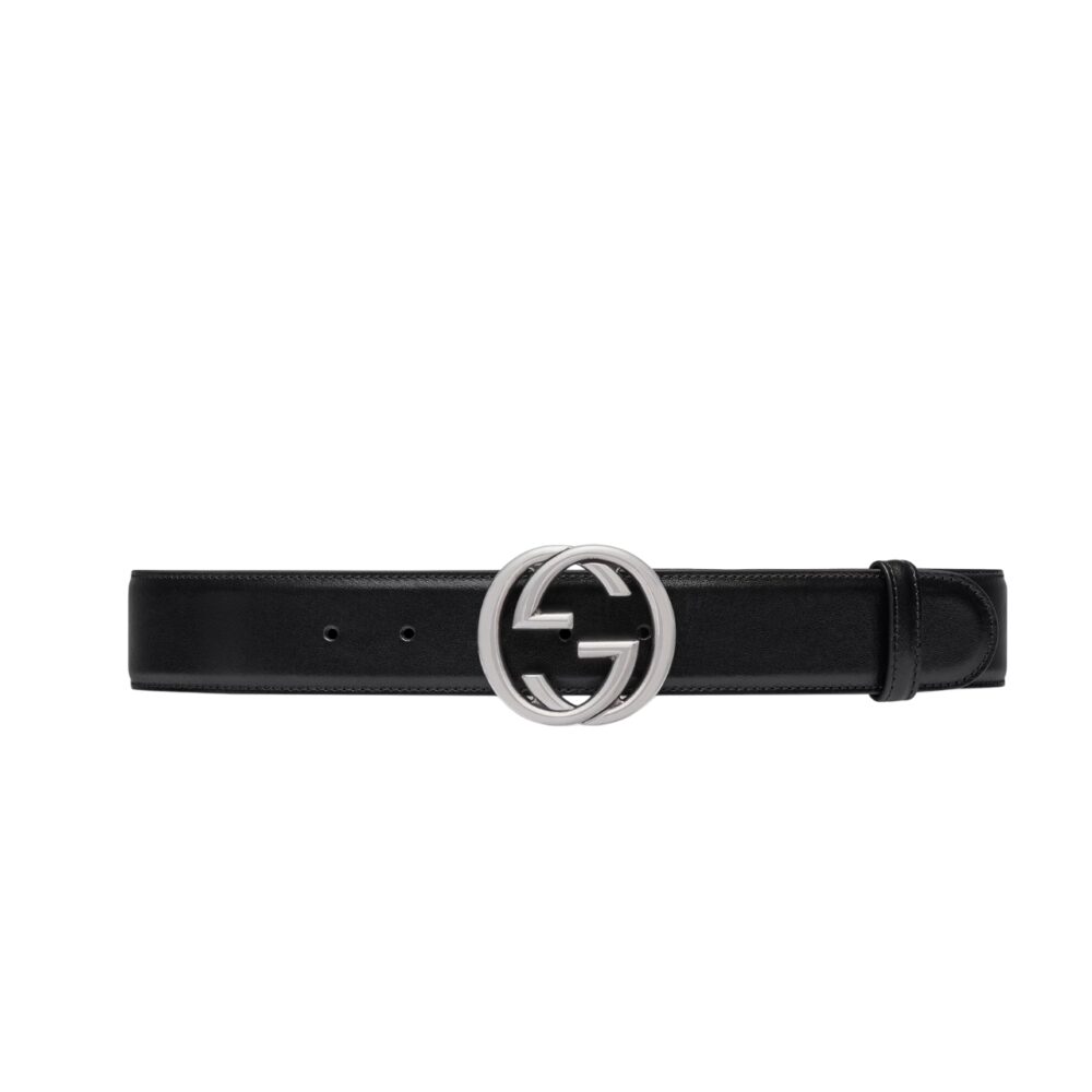 GUCCI BELT WITH INTERLOCKING G BUCKLE BLACK LEATHER 774153 0YA0X 1000