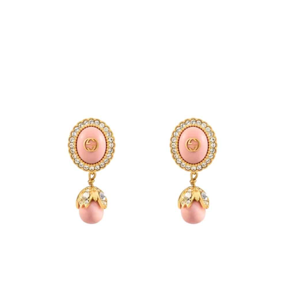 GUCCI INTERLOCKING GG PEARL EARRINGS PINK
