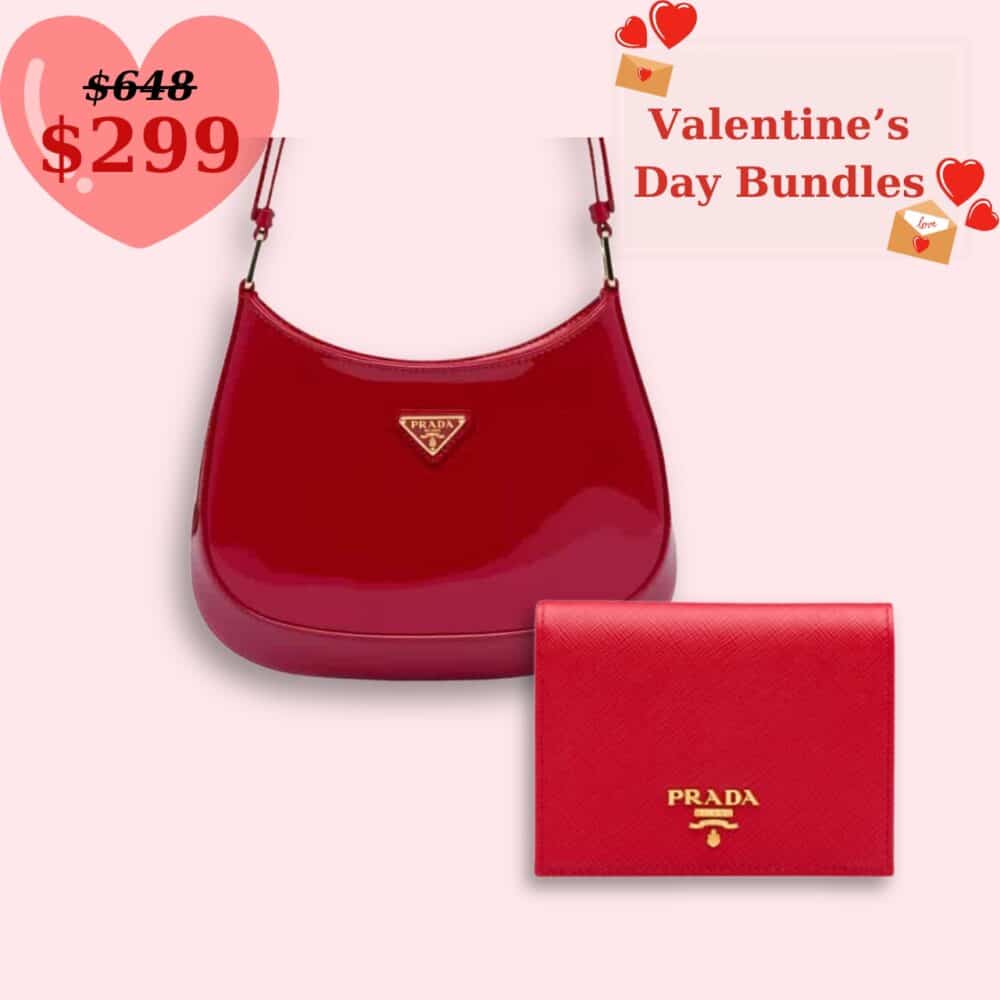 GIFT SET: PRADA CLEO BAG CHERRY RED & SAFFIANO SMALL WALLET RED