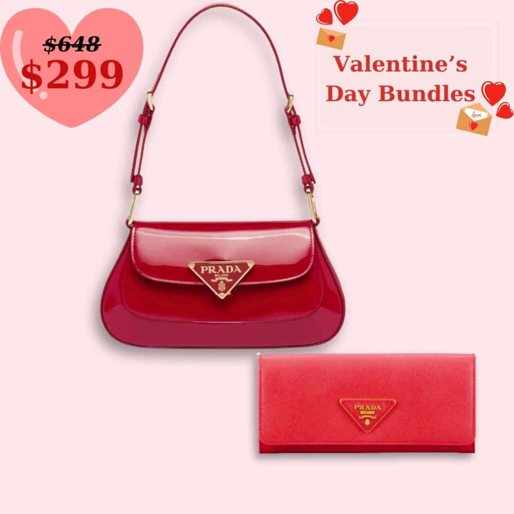 GIFT SET: PRADA PATENT SHOULDER BAG CHERRY RED & SAFFIANO WALLET RED