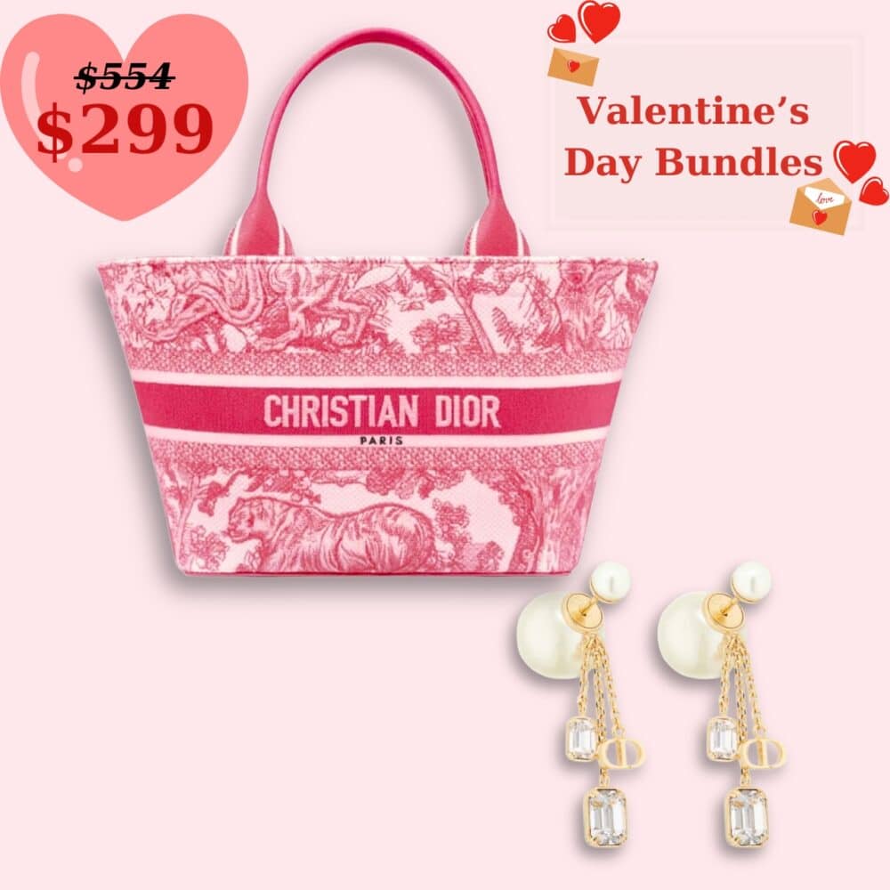 GIFT SET: DIOR DIORIVIERA BASKET BAG CANDY PINK & TRIBALES EARRINGS GOLD