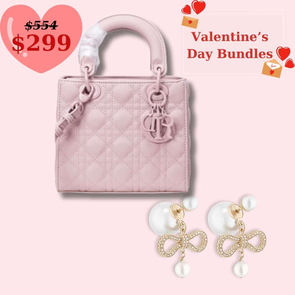 GIFT SET: DIOR LADY BAG PASTEL PINK & TRIBALES PEARLS EARRINGS