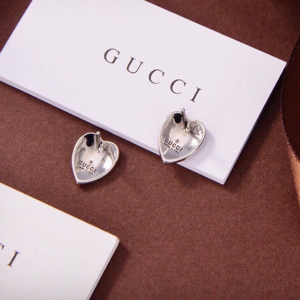 GUCCI HEART EARRINGS WITH INTERLOCKING G LIGHT BLUE ENAMEL SILVER 645547 J8410 8183 - Image 3