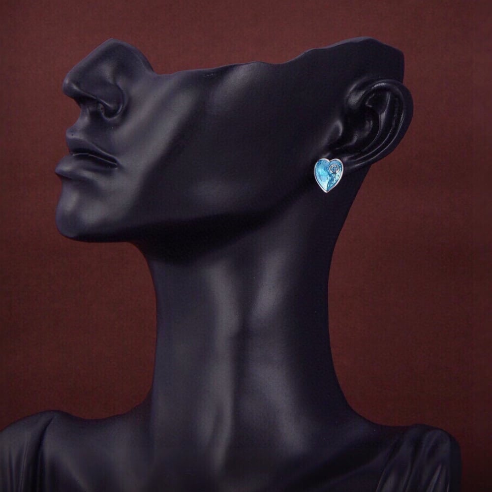 GUCCI HEART EARRINGS WITH INTERLOCKING G LIGHT BLUE ENAMEL SILVER 645547 J8410 8183 - Image 4