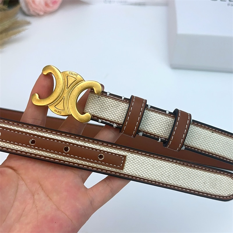 CELINE WOMEN MEDIUM TRIOMPHE BELT IN TEXTILE AND WHITE 25MM - Image 6