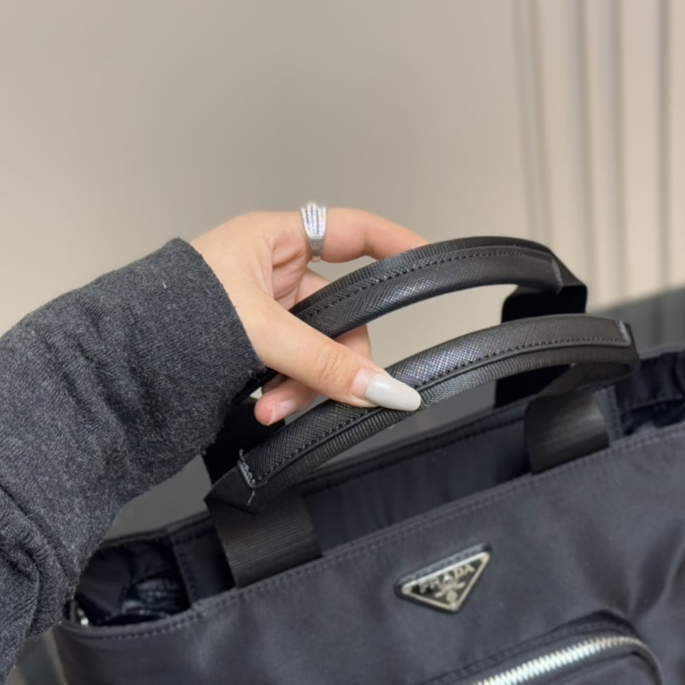 PRADA RE NYLON TOTE BAG BLACK 32CM 1BG354 RV44 F0002 V B1M - Image 3