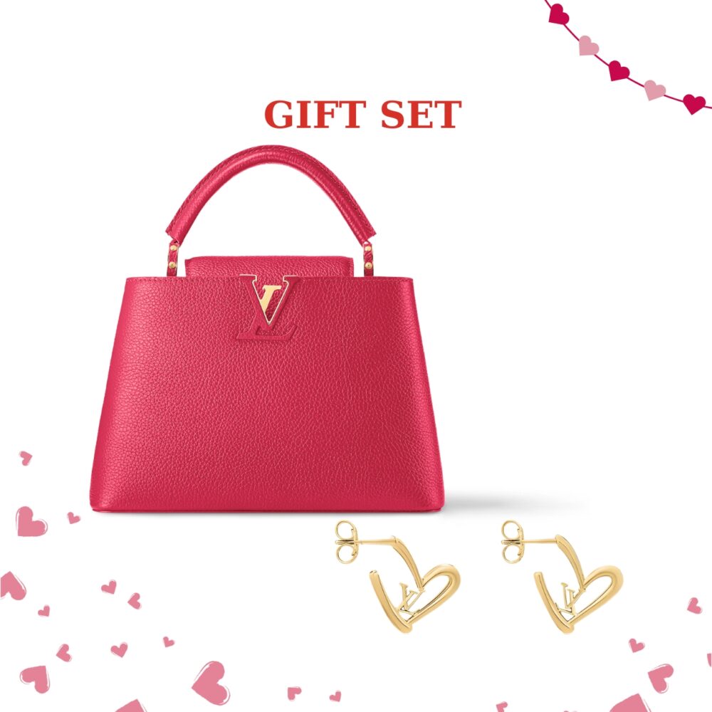 GIFT SET: LOUIS VUITTON CAPUCINES BAG SCARLET RED & FALL IN LOVE EARRINGS