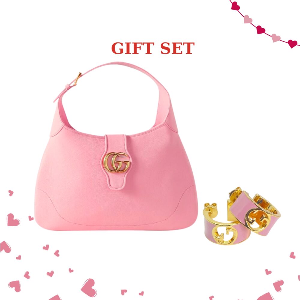 GIFT SET: GUCCI APHRODITE SHOULDER BAG PINK & BLONDIE ENAMEL HOOP EARRINGS