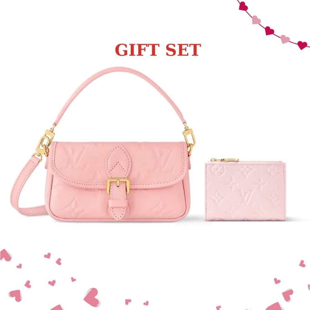 GIFT SET: LOUIS VUITTON NANO DIANE BAG PINK OPALE & LISA WALLET PINK