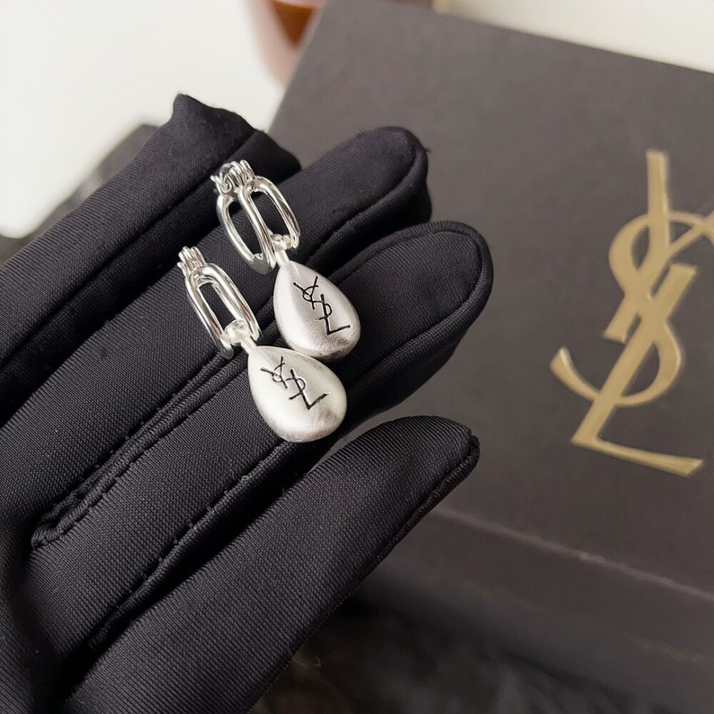 SAINT LAURENT TEARDROP EARRINGS WITH YSL LOGO SILVER - Image 6