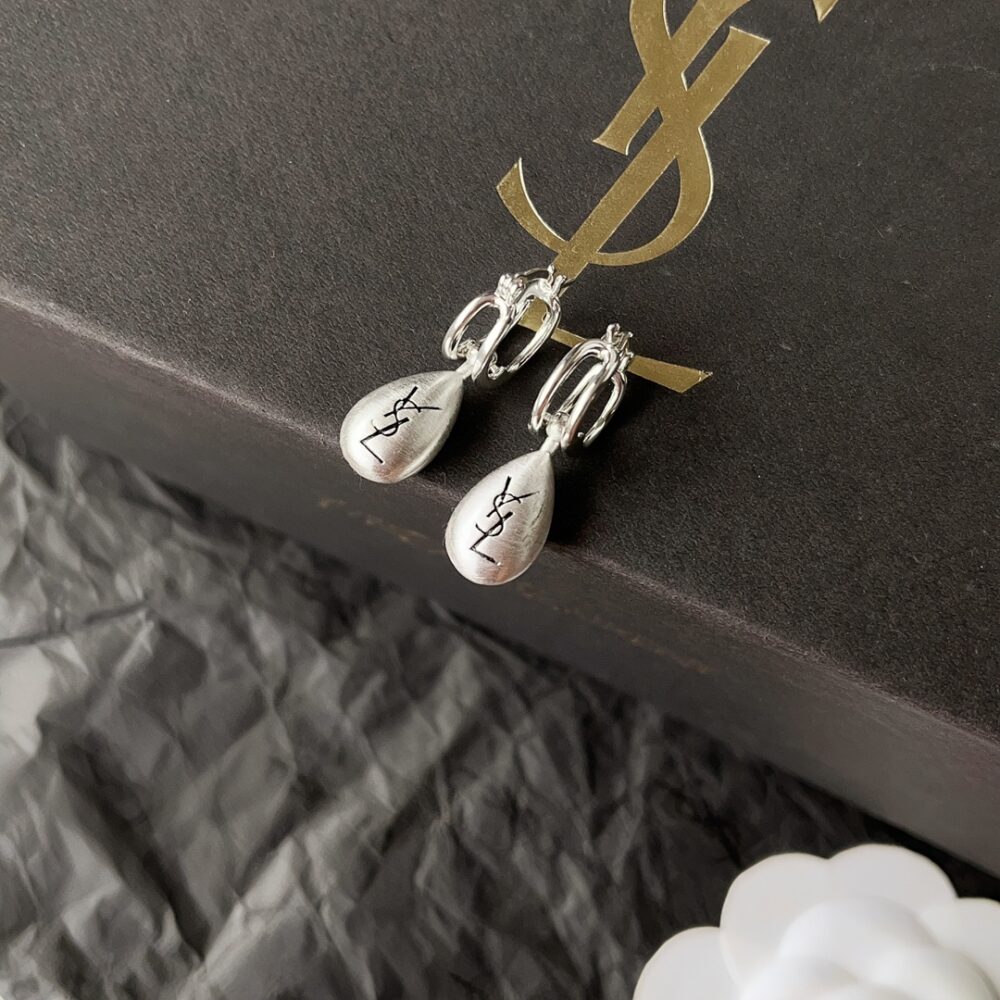 SAINT LAURENT TEARDROP EARRINGS WITH YSL LOGO SILVER - Image 5