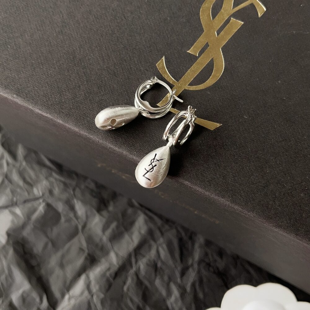 SAINT LAURENT TEARDROP EARRINGS WITH YSL LOGO SILVER - Image 4