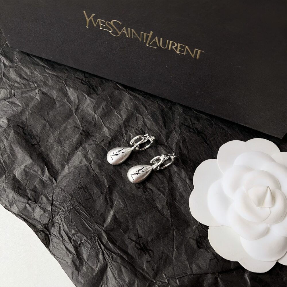 SAINT LAURENT TEARDROP EARRINGS WITH YSL LOGO SILVER - Image 3