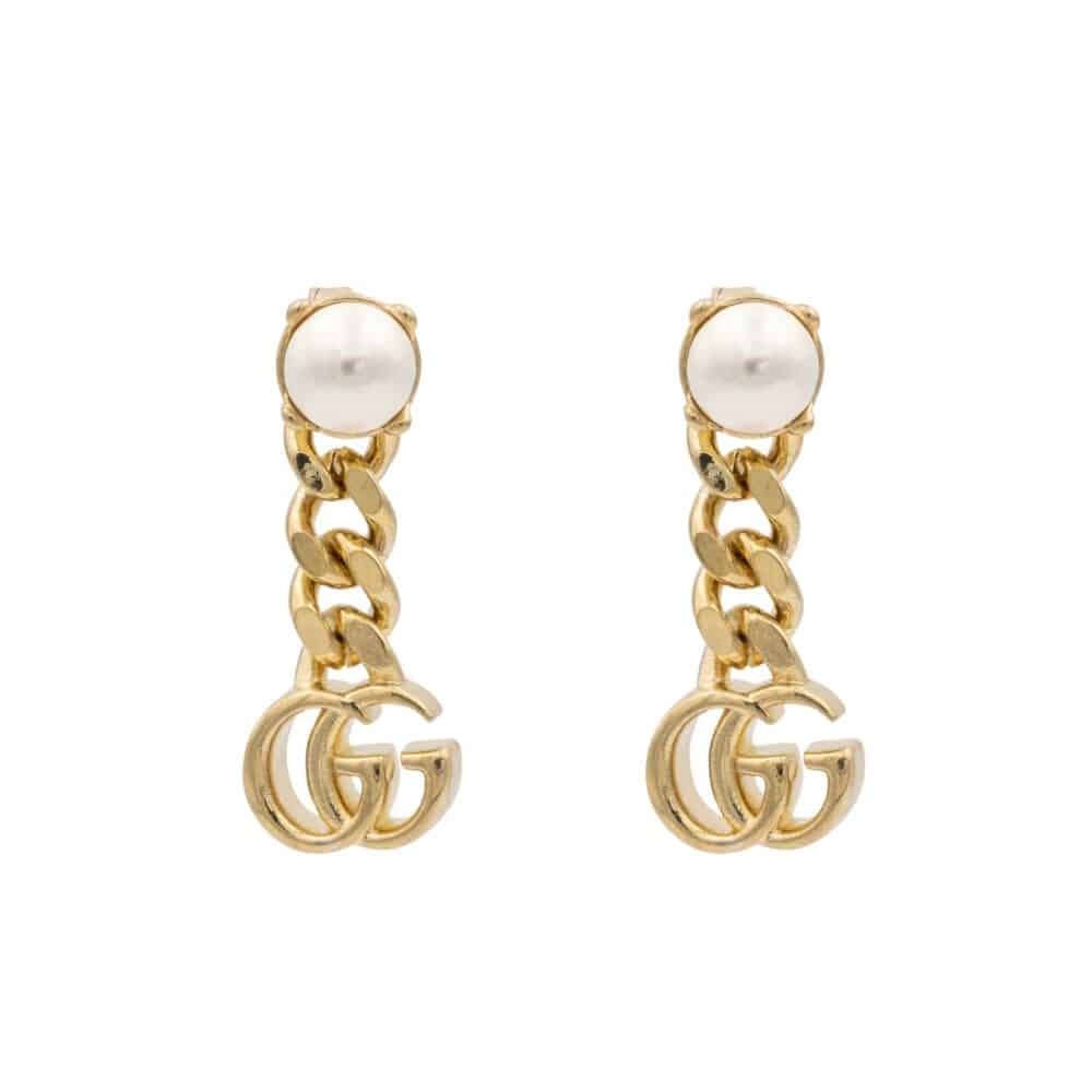 GUCCI PEARL DOUBLE G EARRINGS GOLD 645665 I4620 8078
