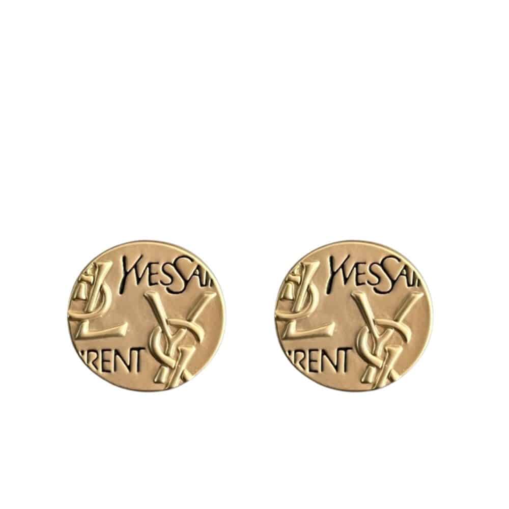 SAINT LAURENT YSL ROUND EARRINGS GOLD