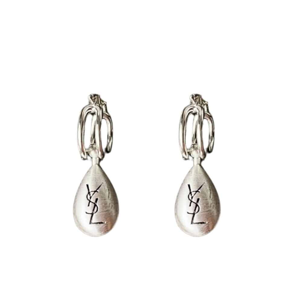 SAINT LAURENT TEARDROP EARRINGS WITH YSL LOGO SILVER