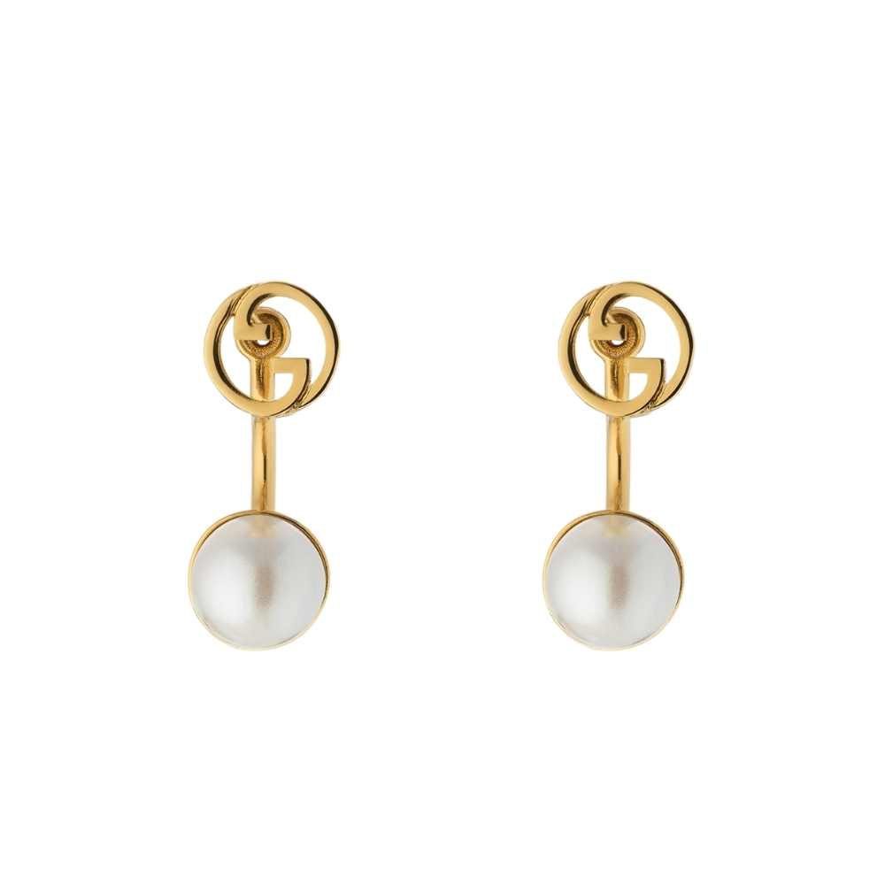 GUCCI BLONDIE RESIN PEARL EARRINGS IN YELLOW GOLD TONE METAL 797497 JCF27 8062