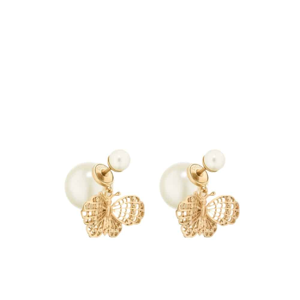 DIOR TRIBALES EARRINGS GOLD-FINISH METAL AND WHITE RESIN PEARLS E3768WOMRS D301
