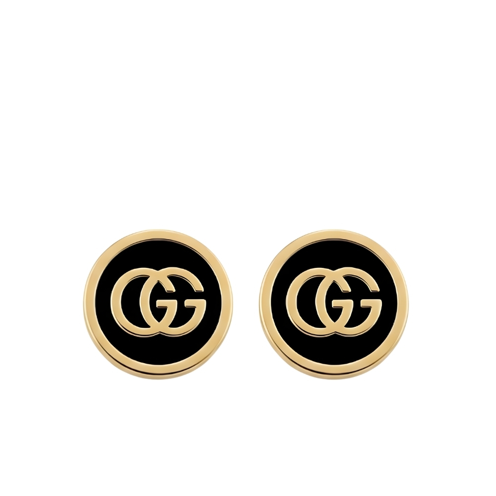 Gucci Interlocking 18K Stud Earrings Gold And Black 786554 J85F0 8030