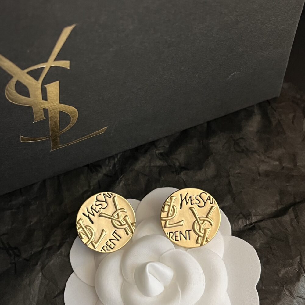 SAINT LAURENT YSL ROUND EARRINGS GOLD - Image 6
