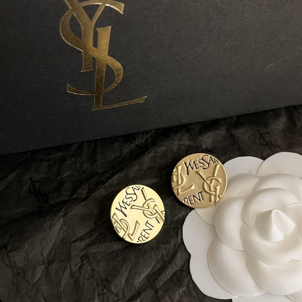 SAINT LAURENT YSL ROUND EARRINGS GOLD - Image 4