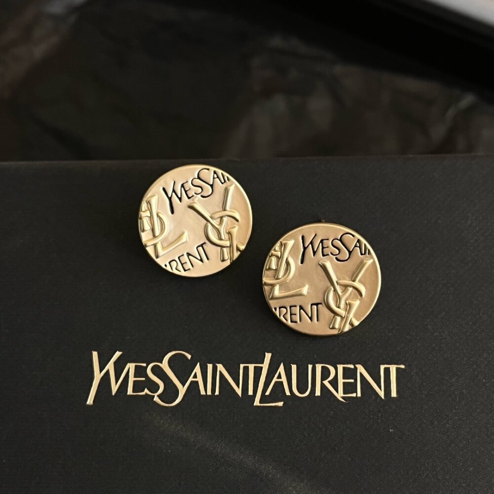 SAINT LAURENT YSL ROUND EARRINGS GOLD - Image 3