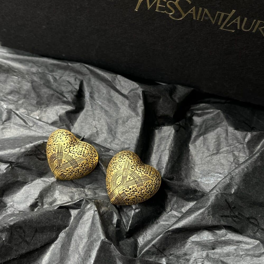 SAINT LAURENT YSL HEART EARRINGS GOLD - Image 7