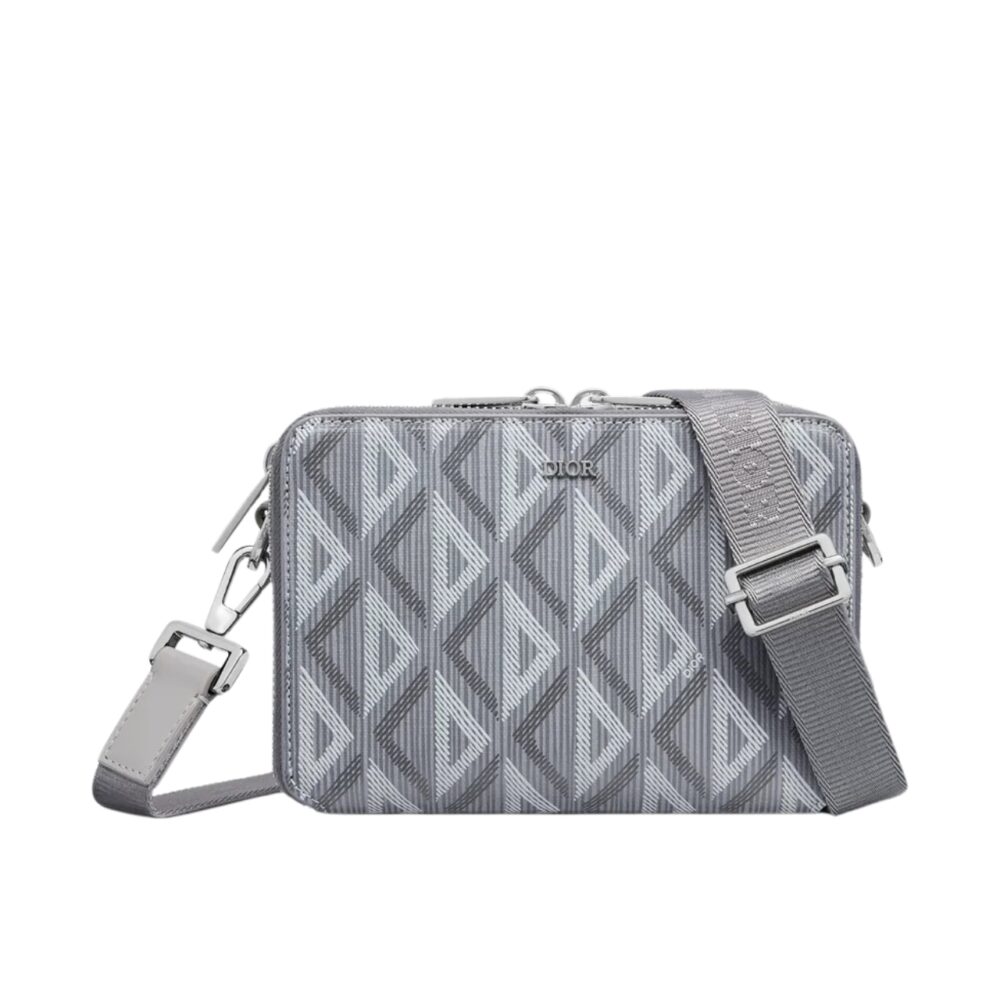 DIOR ZIPPED POUCH WITH STRAP DIOR GRAY COATED COTTON CANVAS WITH CD DIAMOND PRINT 17CM