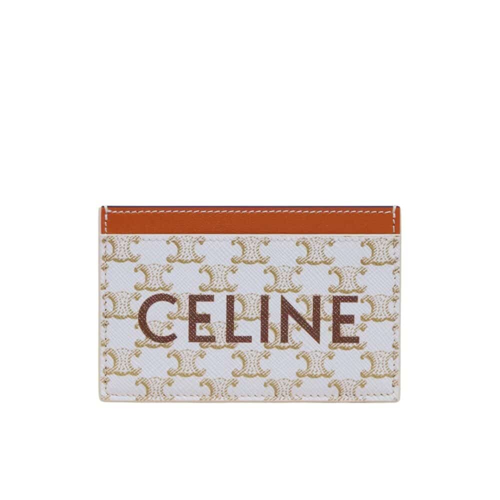 CELINE CARD HOLDER IN TRIOMPHE CANVAS WITH CELINE PRINT WHITE TAN 10CM 10B702CLY 01TA