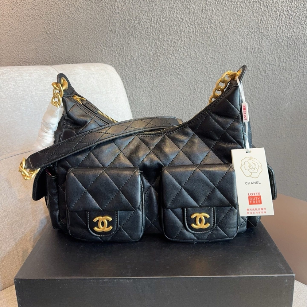 Alternative view of Chanel Large Hobo Bag Gold Tone Metal Black 31Cm
