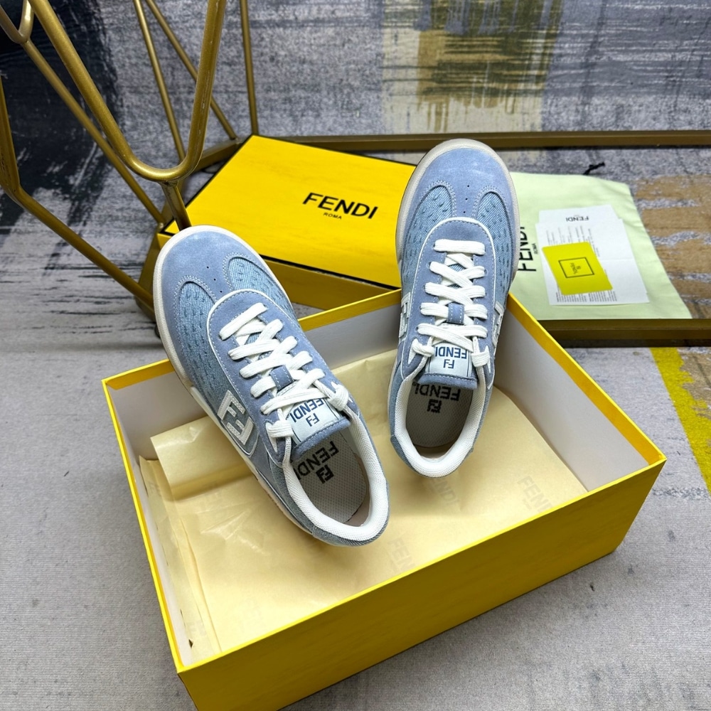 FENDI MATCH DENIM FABRIC AND SUEDE LOW TOPS LIGHT BLUE 8E8670ASB3F1SV1 - Image 3